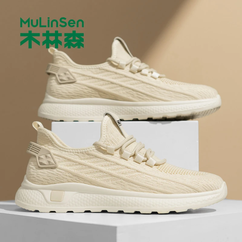 木林森马丁靴男鞋百搭飞织网面透气休闲运动鞋气垫软底跑步鞋防滑
