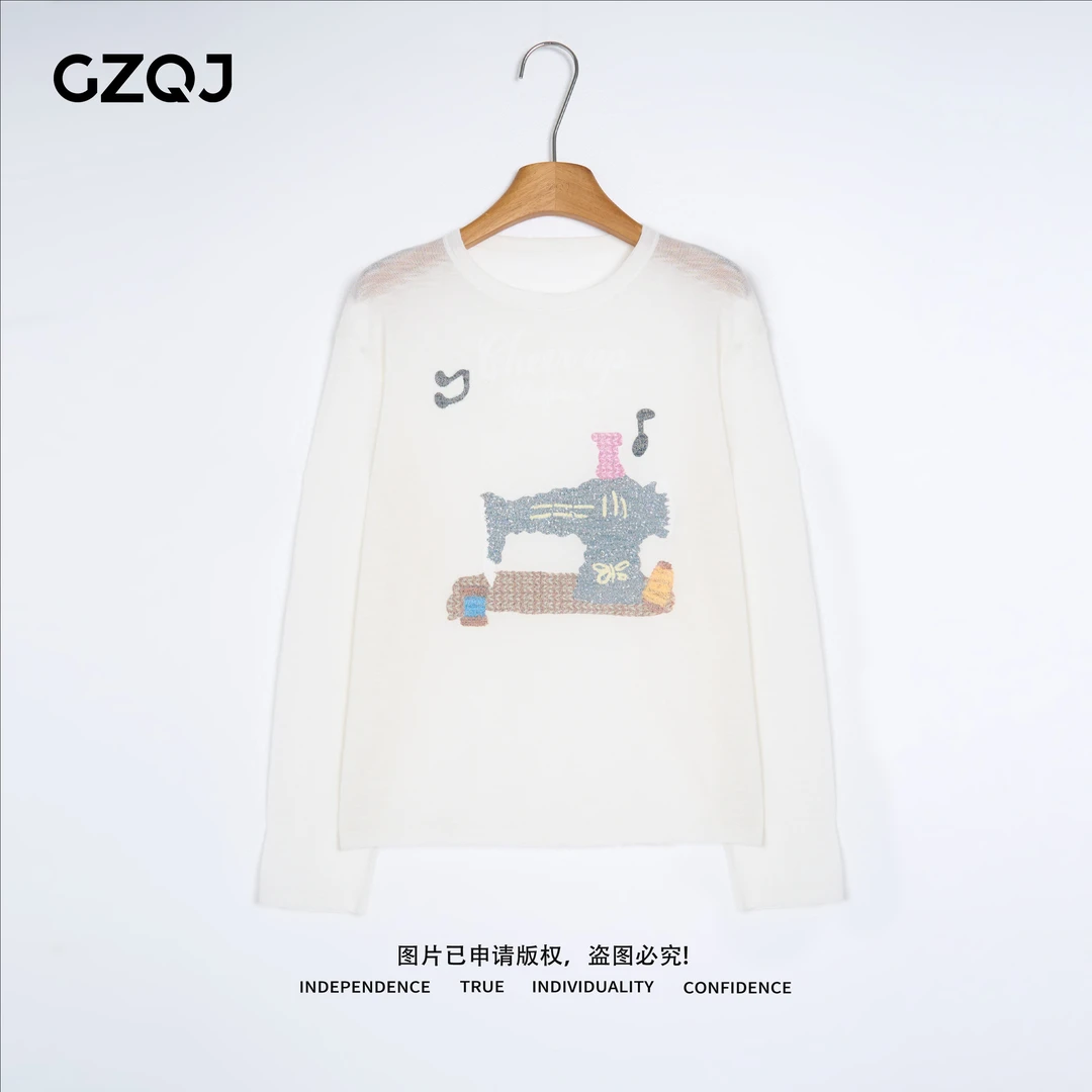 广州琴姐【萌光契约】欧若风亚麻莱赛尔长袖防晒针织衫T恤女夏 7811