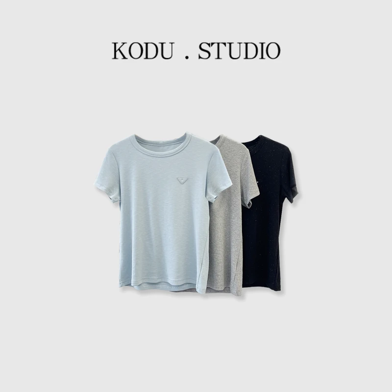 【刻度KODU】SD-5369夏季新品百搭圆领修身纯色撒银短袖T恤