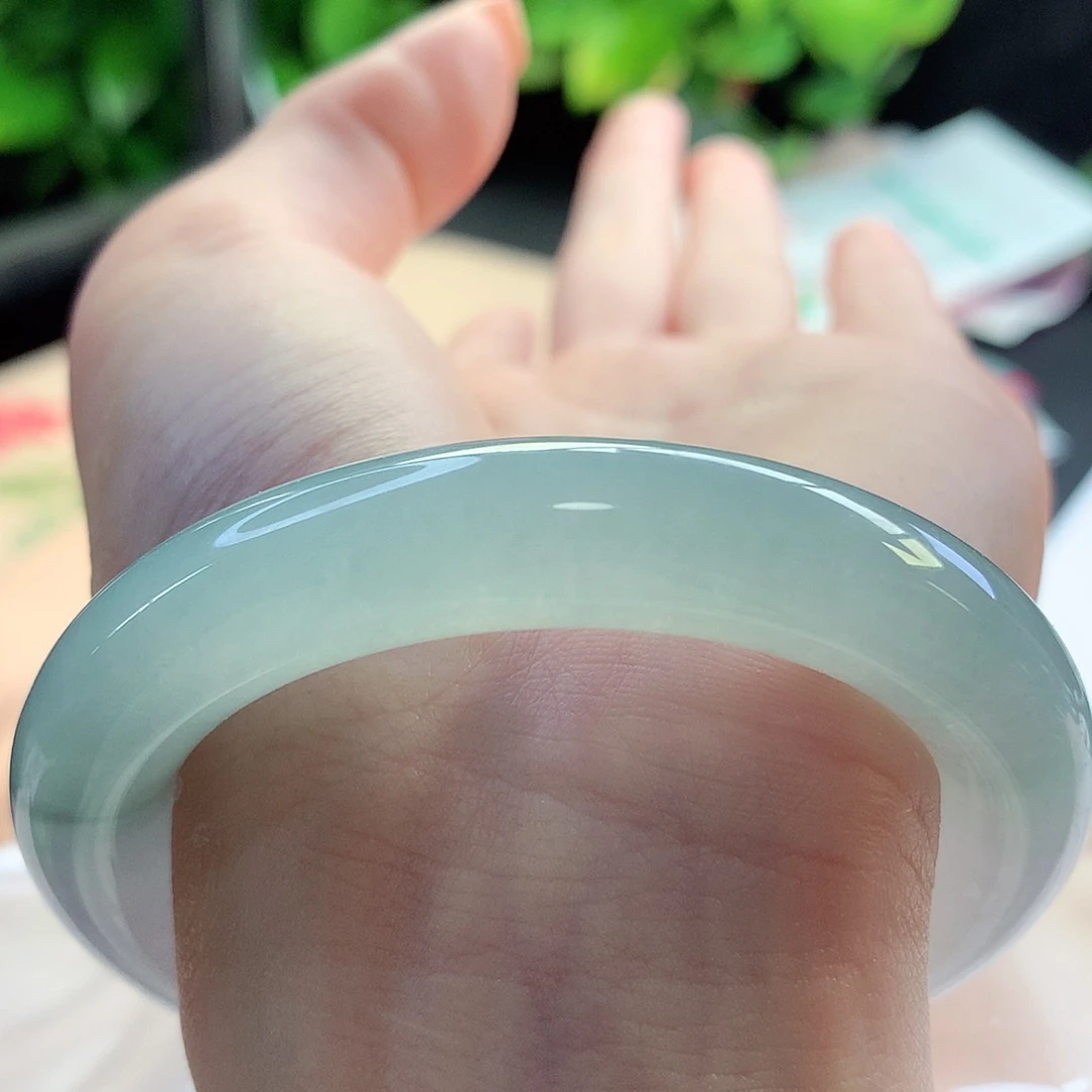 未镶嵌手镯翡翠天然A货翡翠53-54一股清泉 冰透绝美