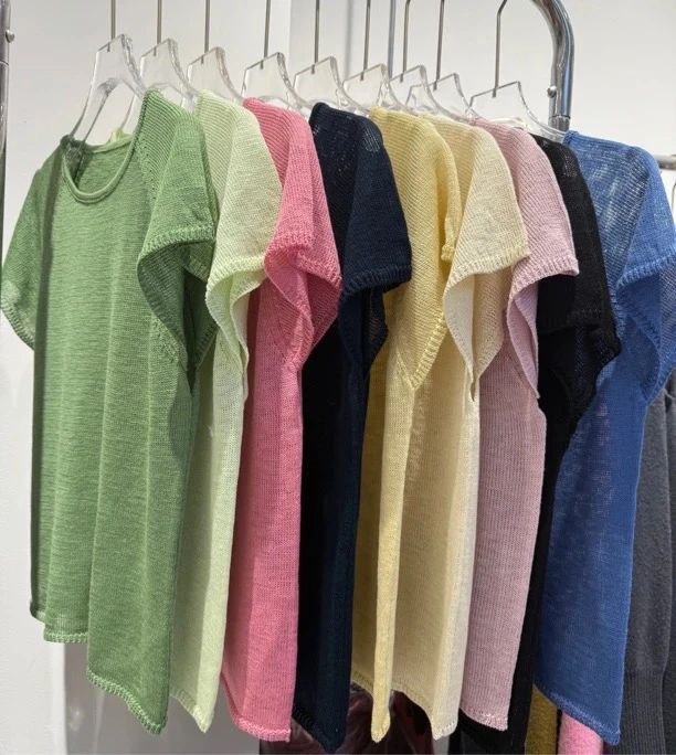 和纸纱小飞袖糖果色女款短袖