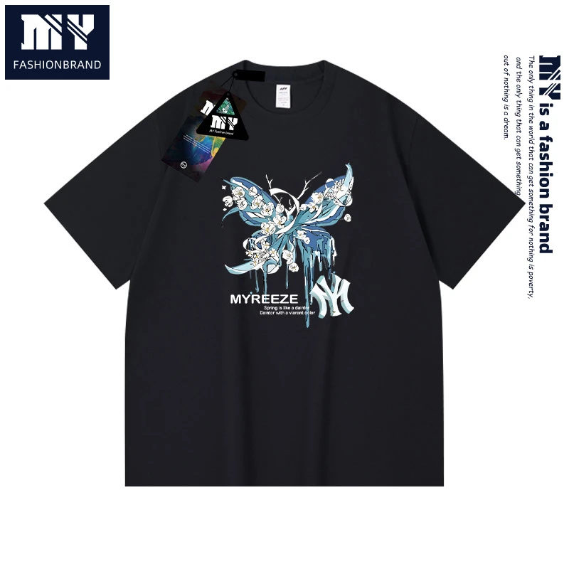 MY夏季潮流印花国潮情侣短袖时尚宽松日系卡通纯棉T恤男士潮流