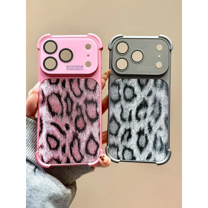 潮酷个性豹纹玻璃背板带镜头膜适用苹果17promax手机壳15iphone16