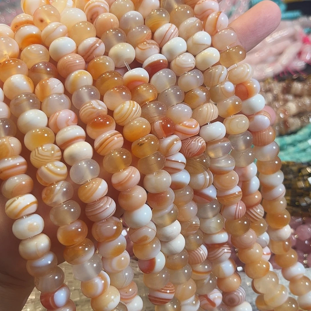 玛瑙/玉髓合金珠宝半成品蚕丝奶油算盘一条12mm