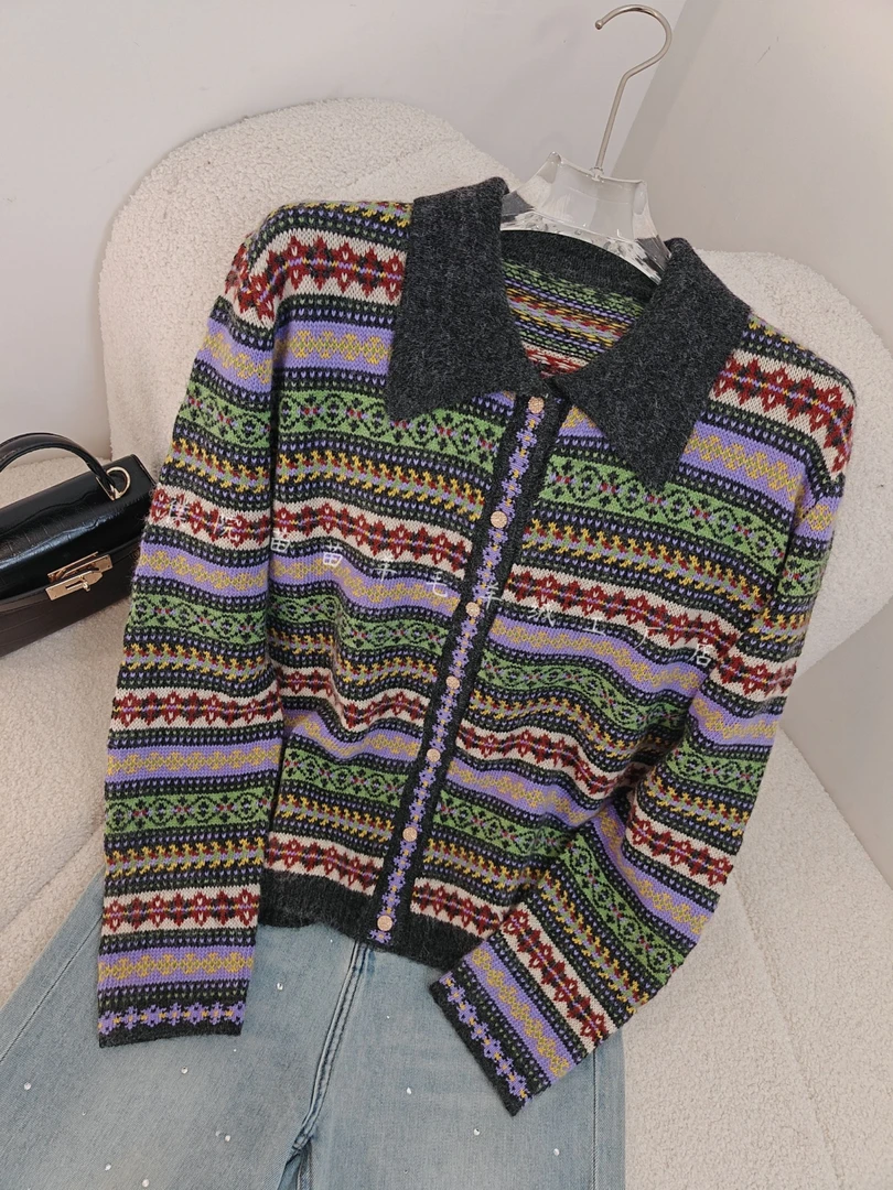 【苗苗.NM33003】秋冬新款气质休闲娃娃领费尔岛针织衫