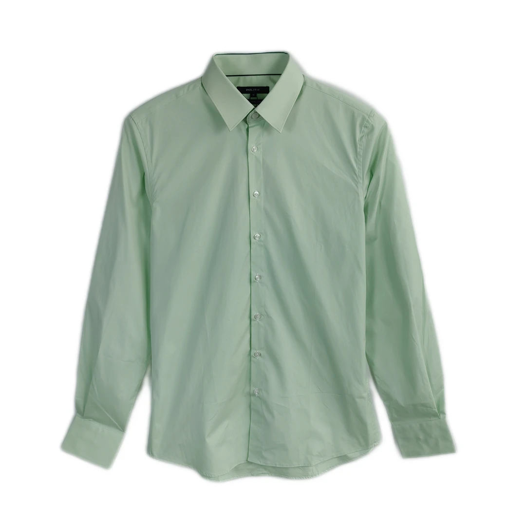 FYPS84男士春秋长袖衬衣商务时尚休闲舒适绿色翻领长袖衬衫