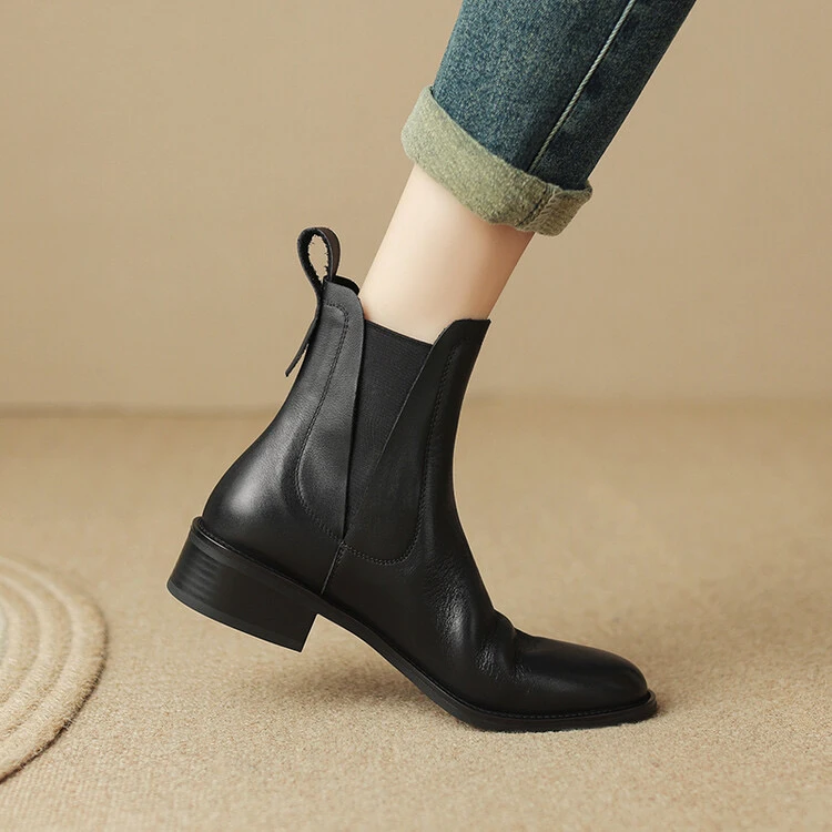 牛皮3公分断码清仓秋冬真皮短靴休闲百搭粗跟加绒舒适509