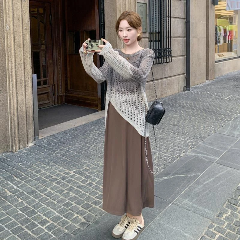 渐变色针织罩衫套装连衣裙女春氛围感超好看轻熟风绝美独特两件套