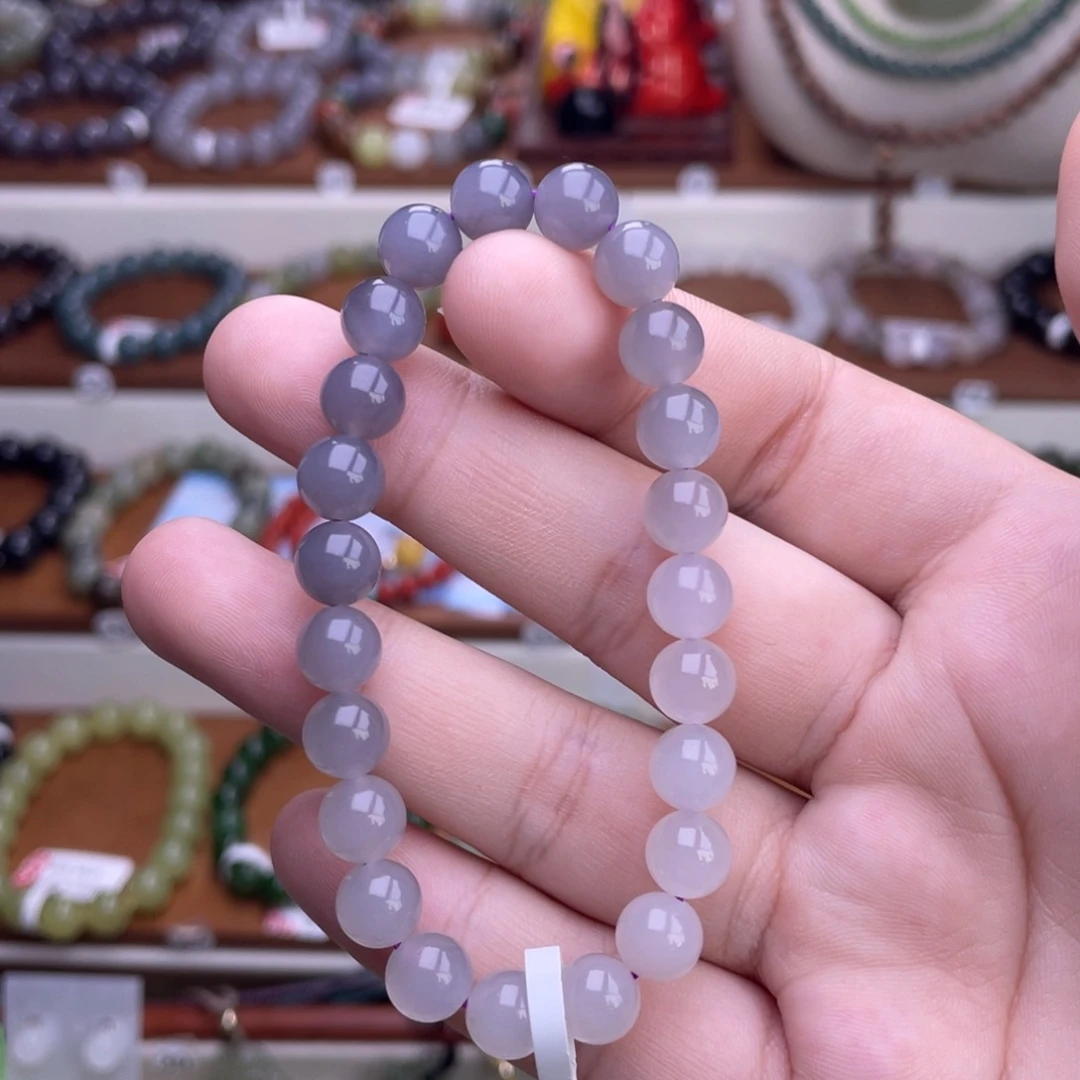 和田玉未镶嵌手串烟紫渐变8mm