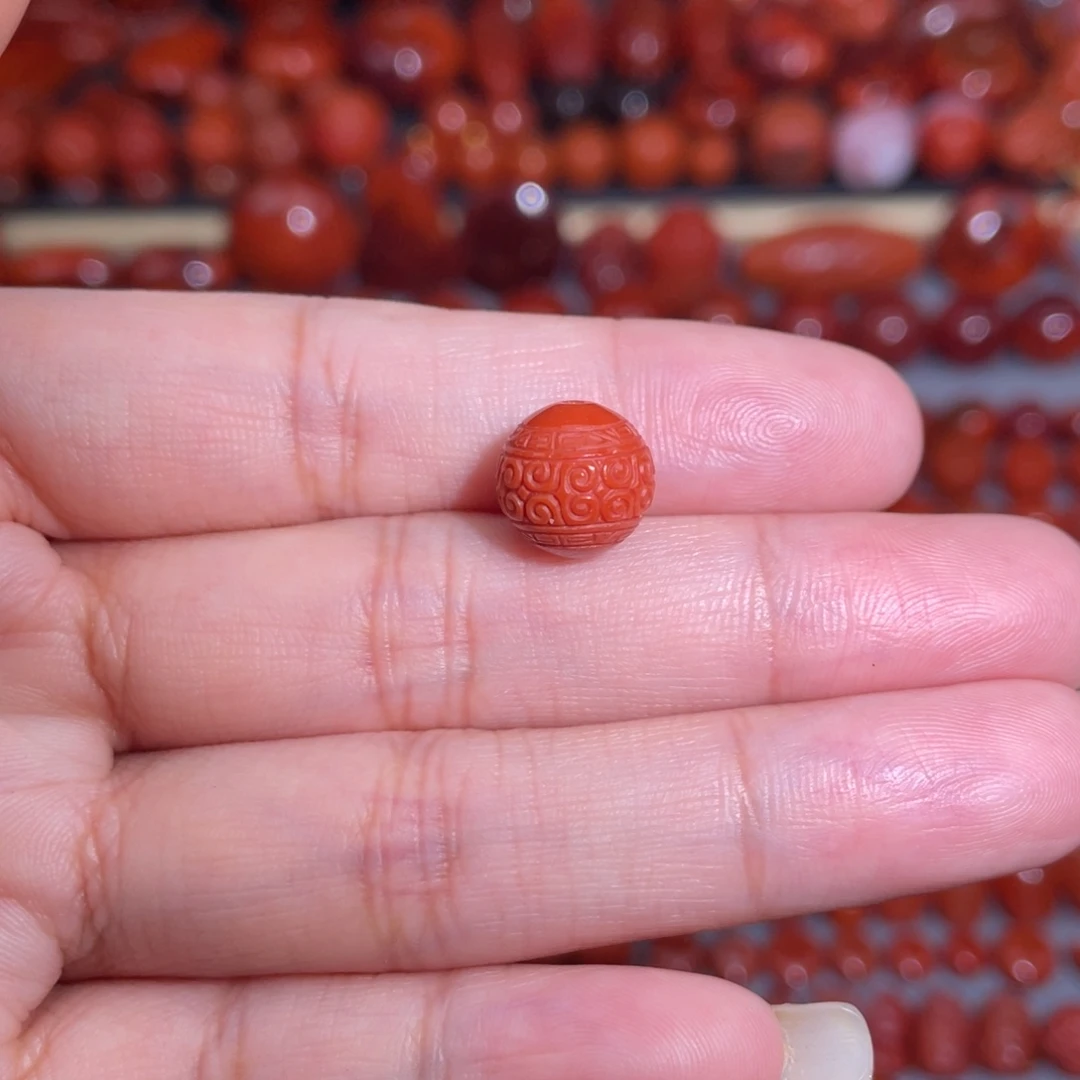 南红玛瑙未镶嵌精工回纹珠10mm
