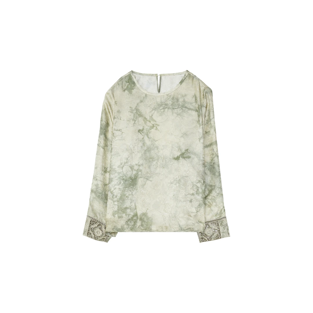 【双旦福利】筱竹 新中式国风100桑蚕丝圆领设计镂空百搭衬衫 D2508