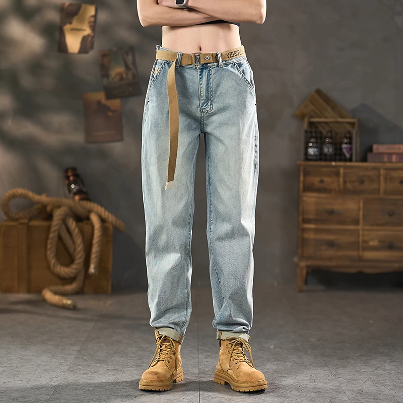 牛仔裤男水洗潮流百搭高街经典直筒复古休闲时尚街头烟管长裤972