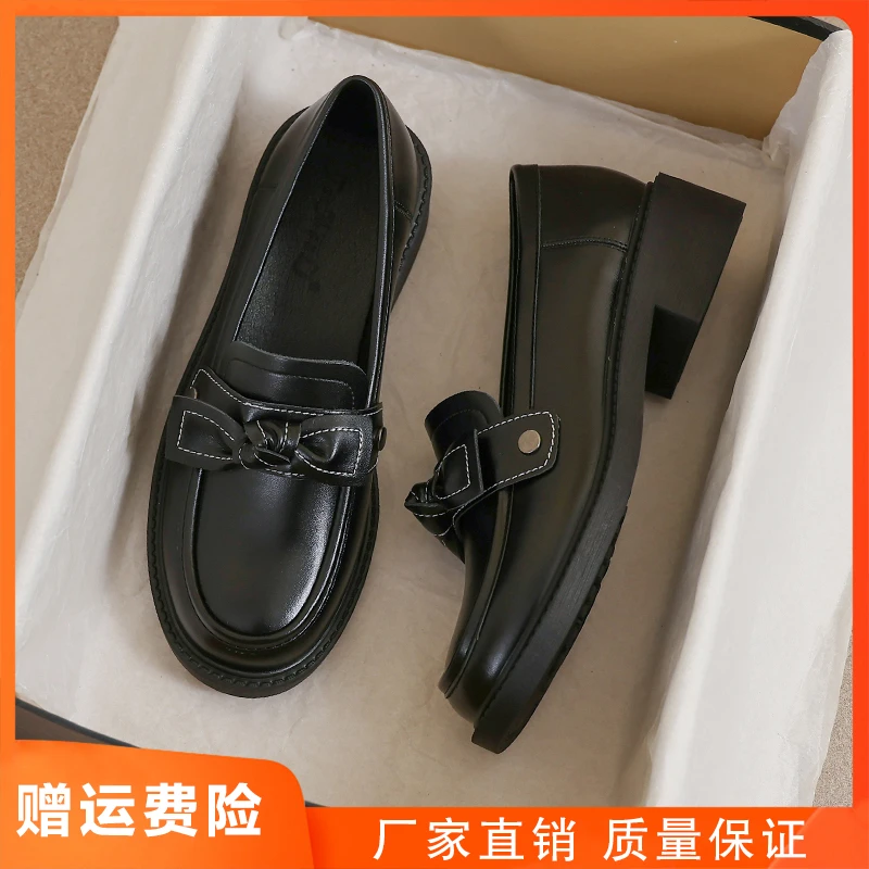 真皮小皮鞋女2025新款春秋季伦风黑色乐福大码41工作平底42鞋子