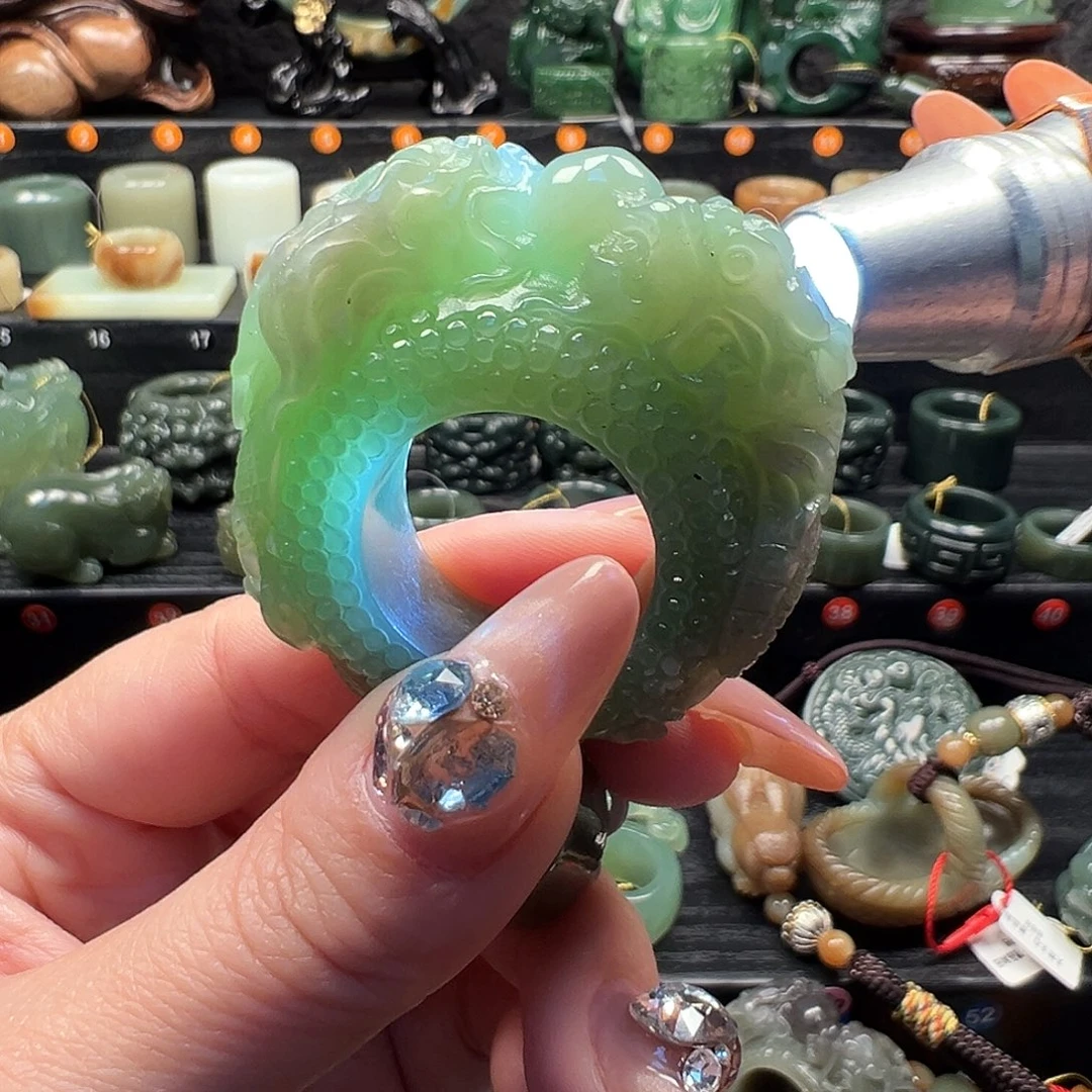 和田玉未镶嵌戒指内径22 二龙戏珠 福利不退换