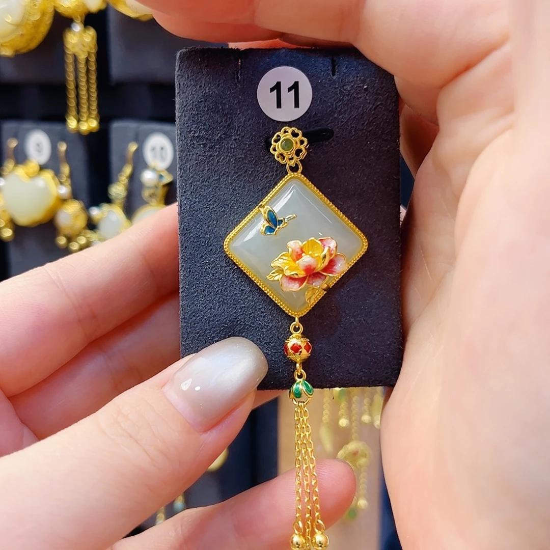 和田玉银S925镀金镶嵌颈饰