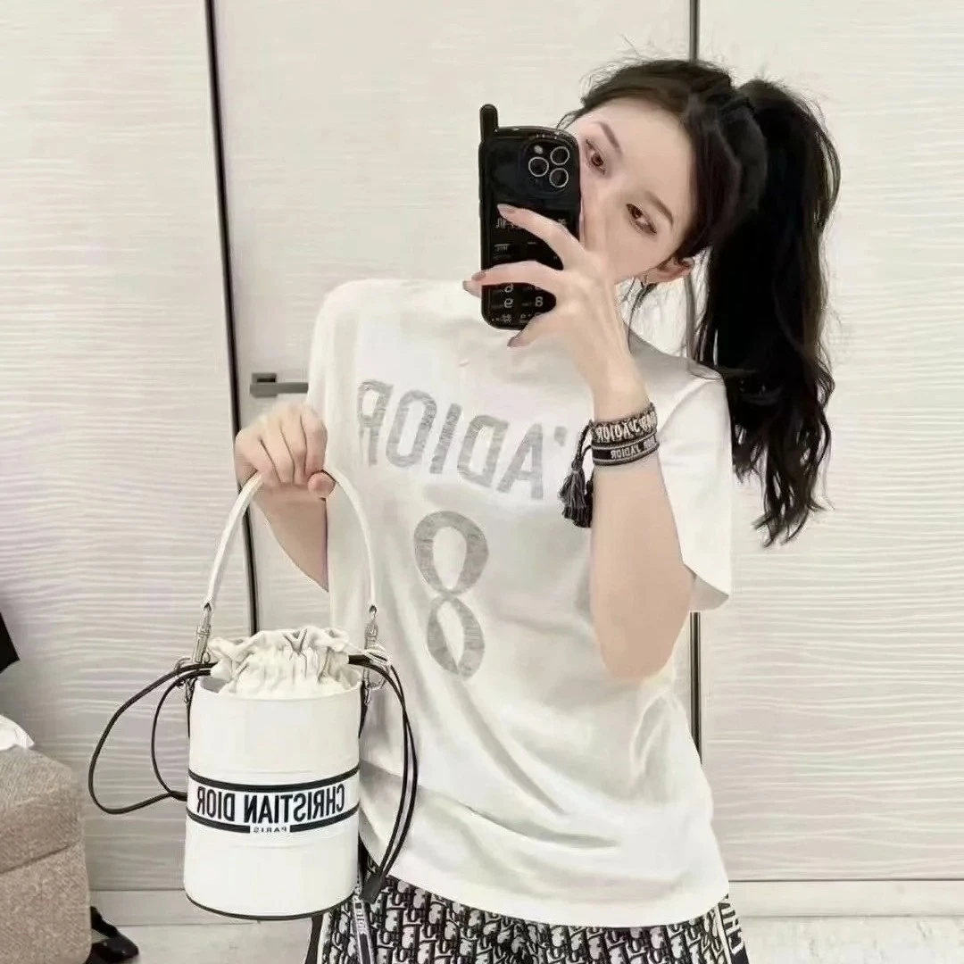 未使用 DIOR/迪奥 13238225 奶白色数字8短袖T恤 M码