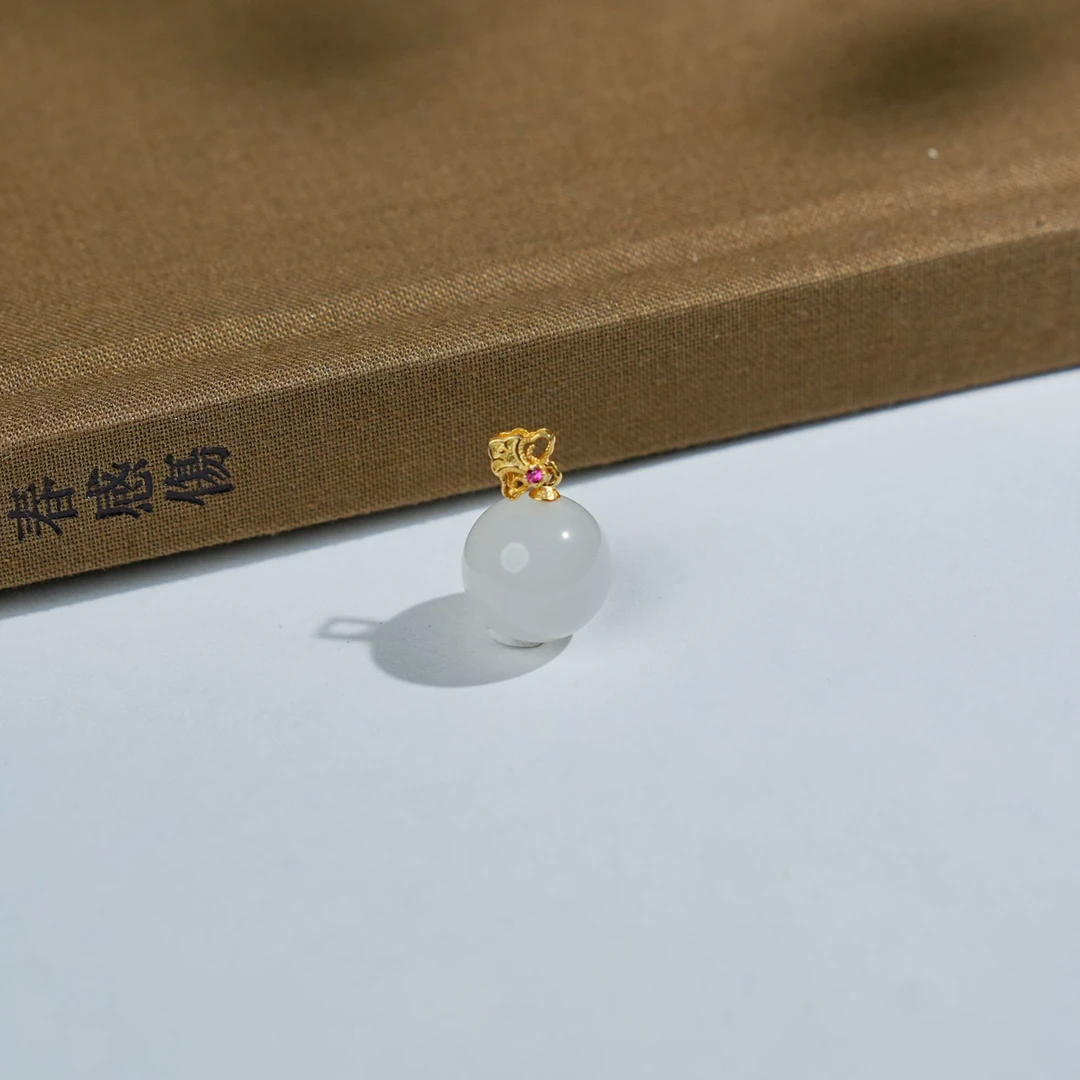【小池专属】s925和田玉白玉圆珠吊坠 11mm  YJ1306
