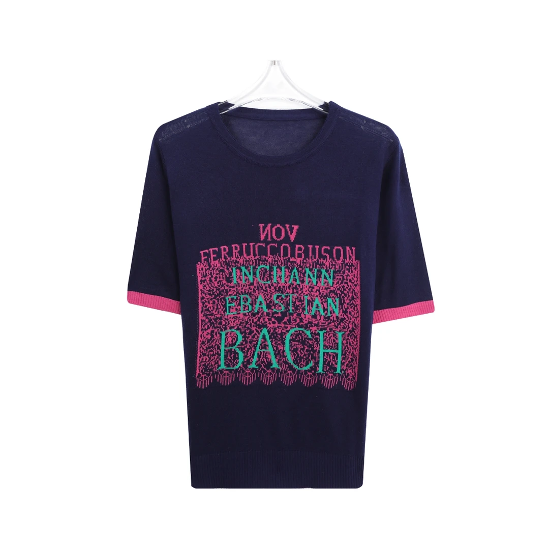 圆领针织衫夏季字母休闲短袖宽松针织衫A11014