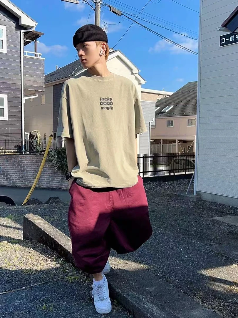 320g重磅做旧水洗短袖T恤男宽松夏季美式休闲小领口半袖潮-791