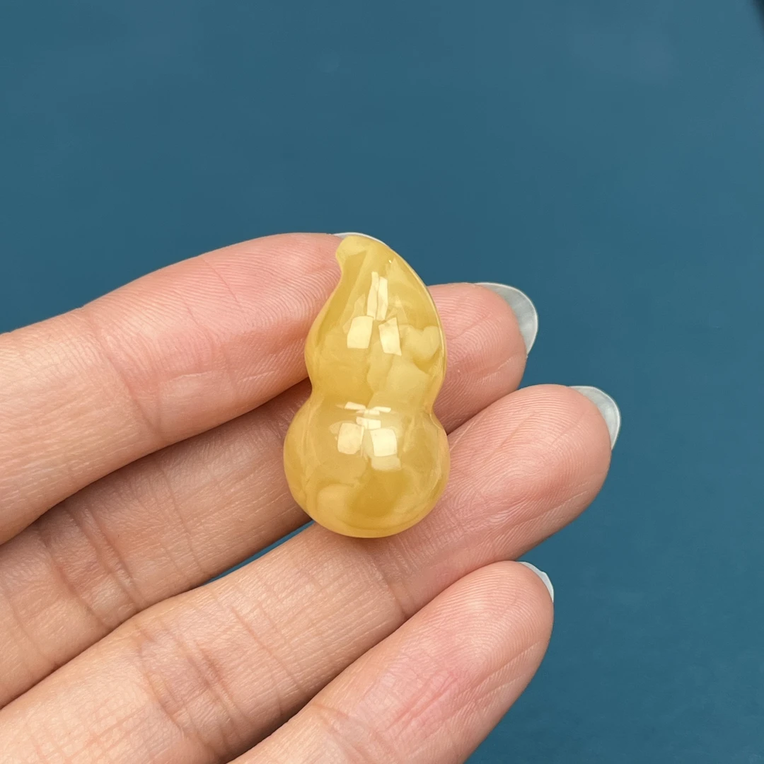 Y3460天然原矿蜜蜡鸡油黄葫芦14x25.5mm抖音基地质检发货