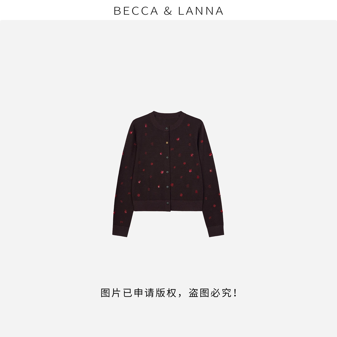 D0095 女士春季休闲气质亮片蝴蝶刺绣圆领针织开衫 女装