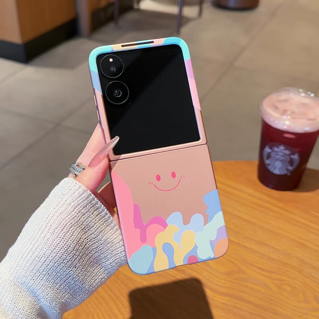 适用于【小米XFLIP】涂鸦笑脸金属漆折叠创意支架手机壳女款