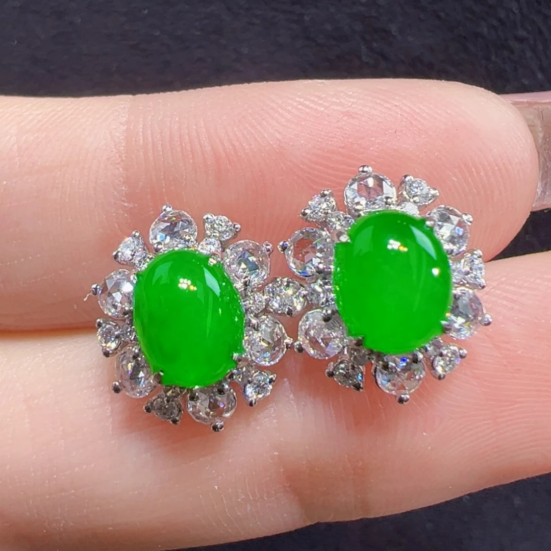 翡翠耳饰18K金镶嵌耳钉