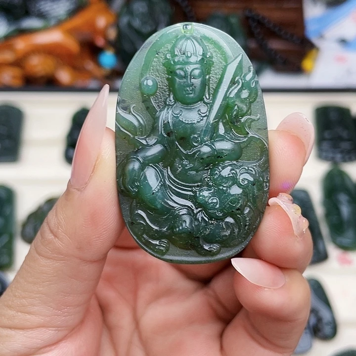 蛇纹石玉未镶嵌挂件泰山玉文殊菩萨