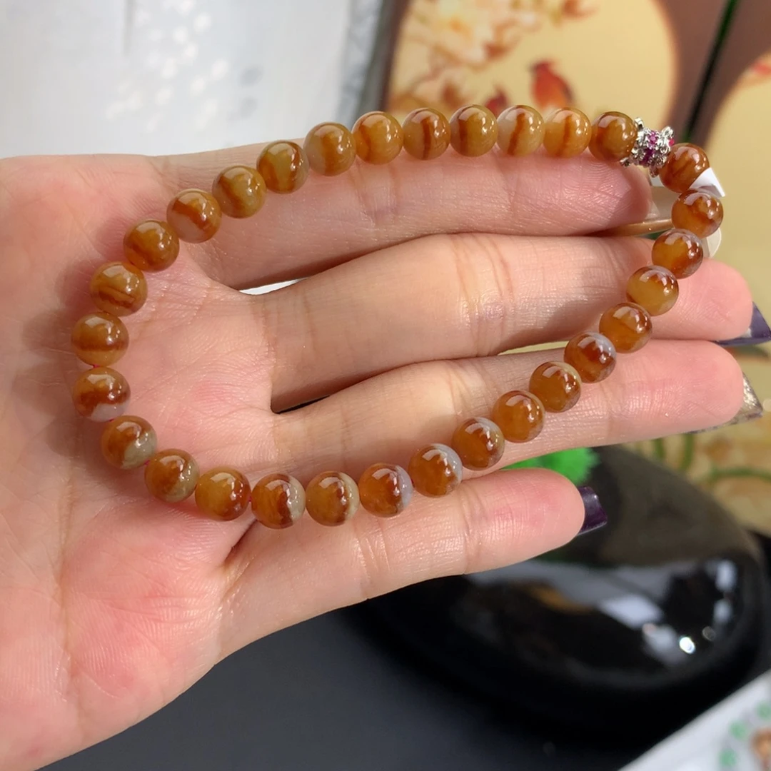 翡翠未镶嵌手串卡6.2细润红翡鸳鸯手串