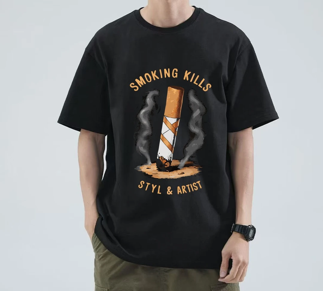 2025新款短袖酷乐烟雾百搭纯棉男女同款情侣闺蜜潮流重磅上衣260G