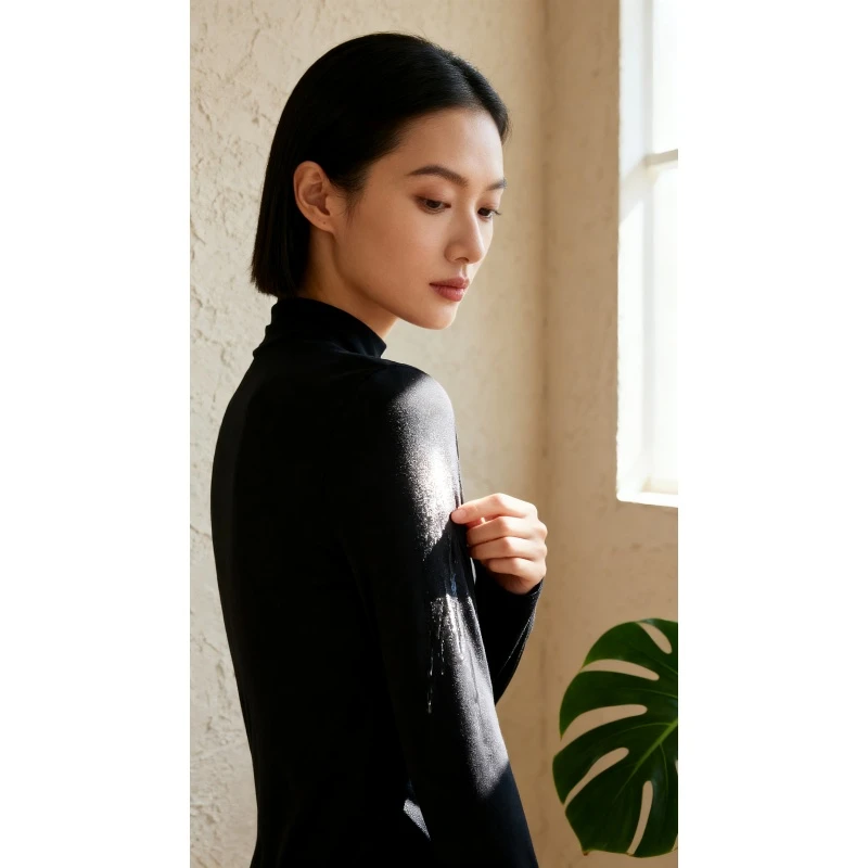 别致独特小上衣长袖内搭打底衫女款爆款2025新款立领t恤91167
