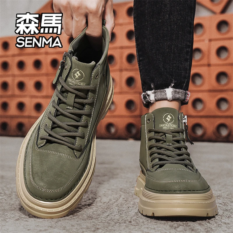 SENMA/森马马丁靴男2025新款冬季英伦复古耐磨厚底运动高帮工装靴