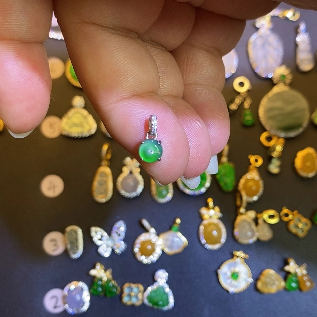 吊坠(不含链)银S925镶嵌翡翠