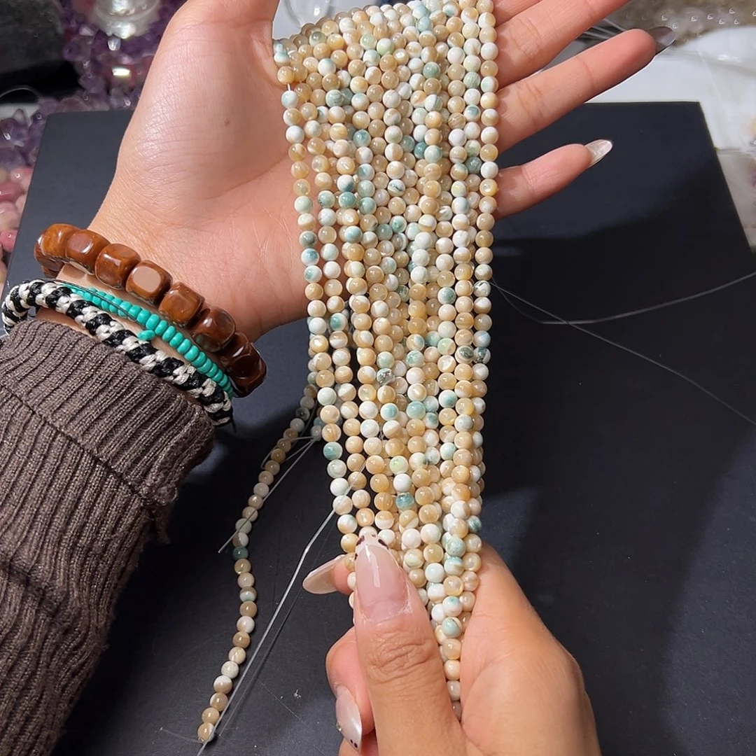 玛瑙/玉髓合金珠宝半成品Y97/5mm极光贝一条