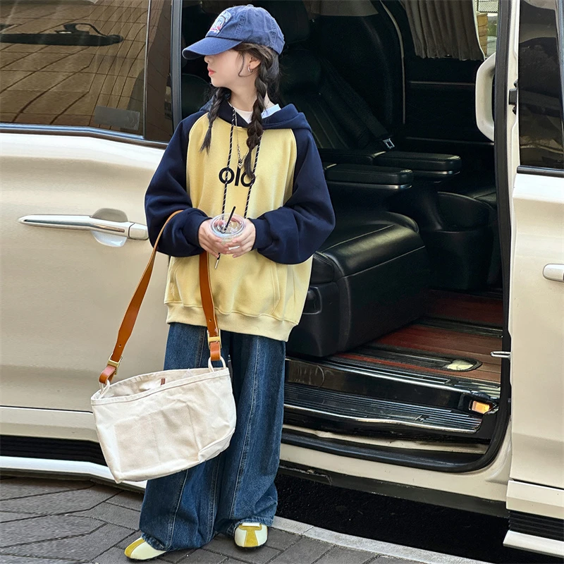 女童卫衣套装春秋新款女孩帽衫牛仔裤两件套韩版休闲童衣服装秋装