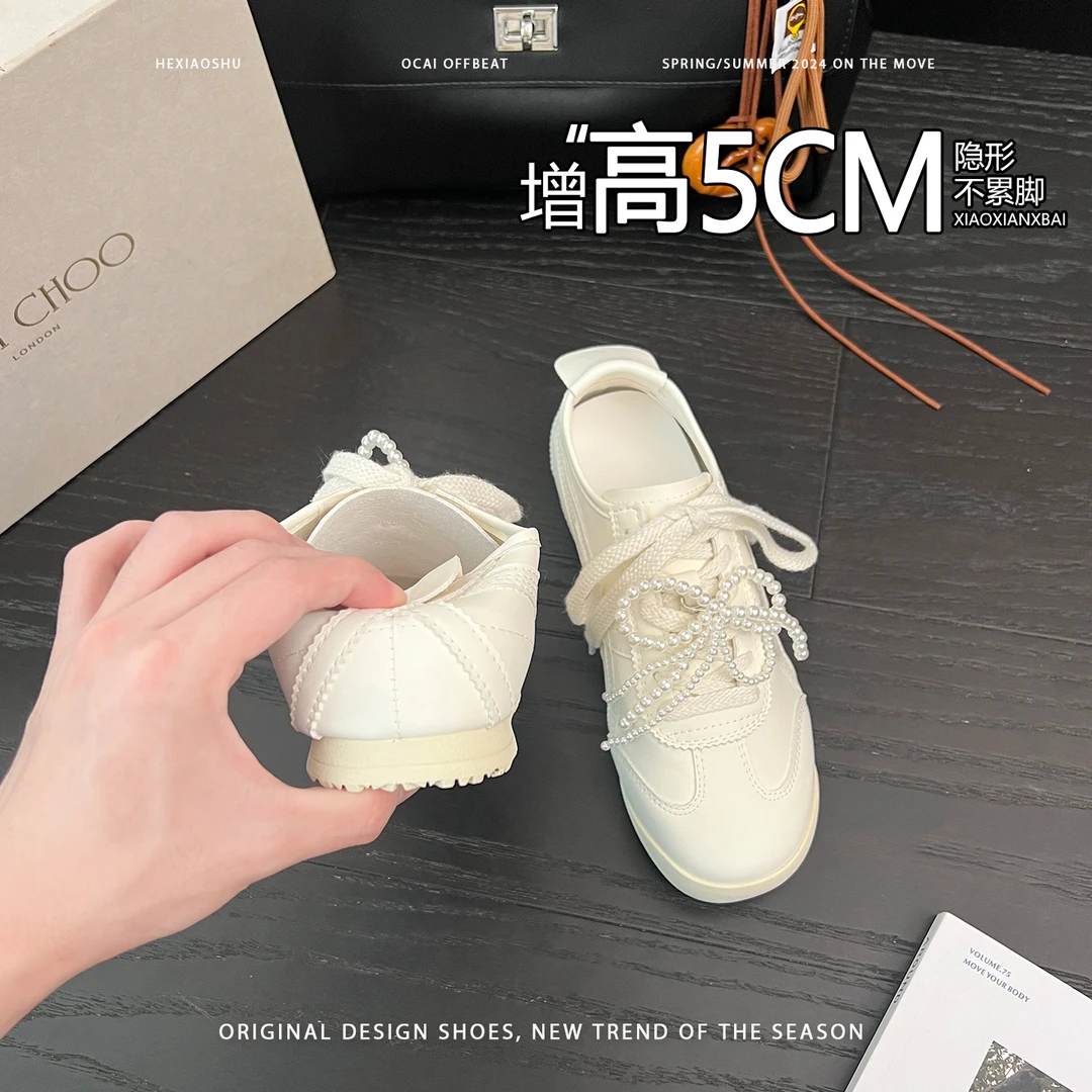 学生韩版ins系带百搭街头风厚底休闲鞋内增高软底平底时尚小白鞋
