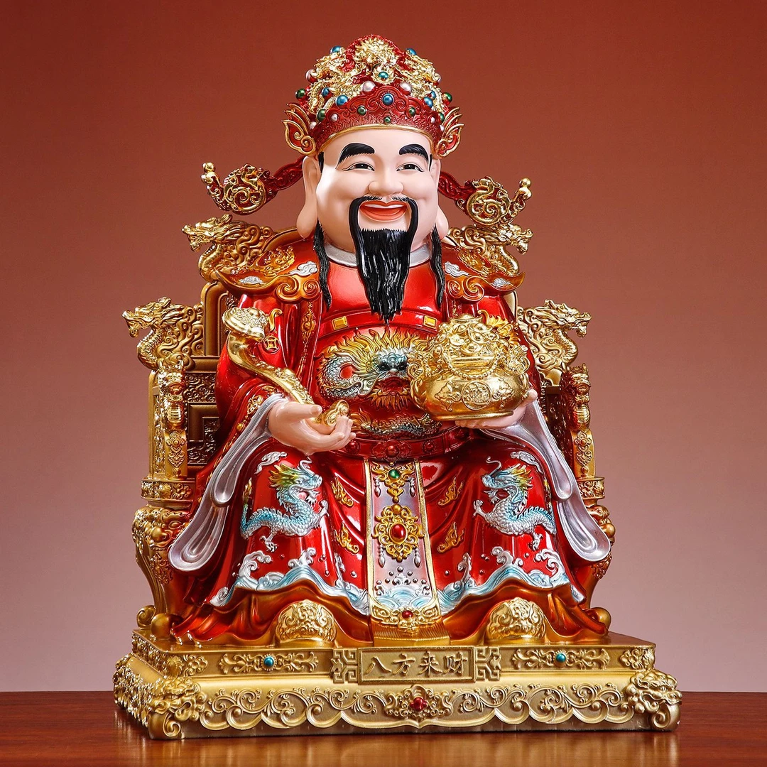 新款龙椅财神爷树脂上档次红衣文财神家用贴金财神像比干财神摆件