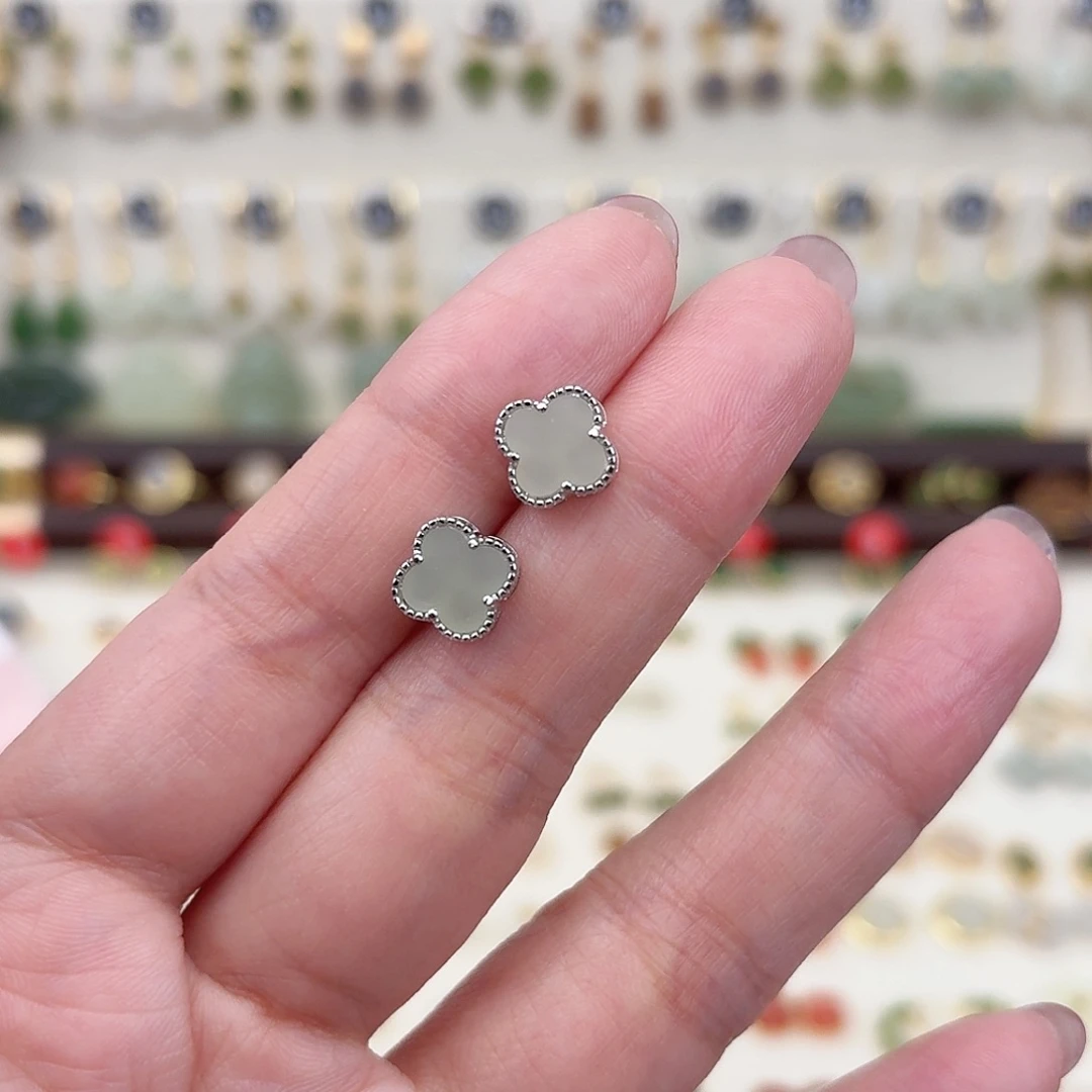 银S925镶嵌和田玉耳饰