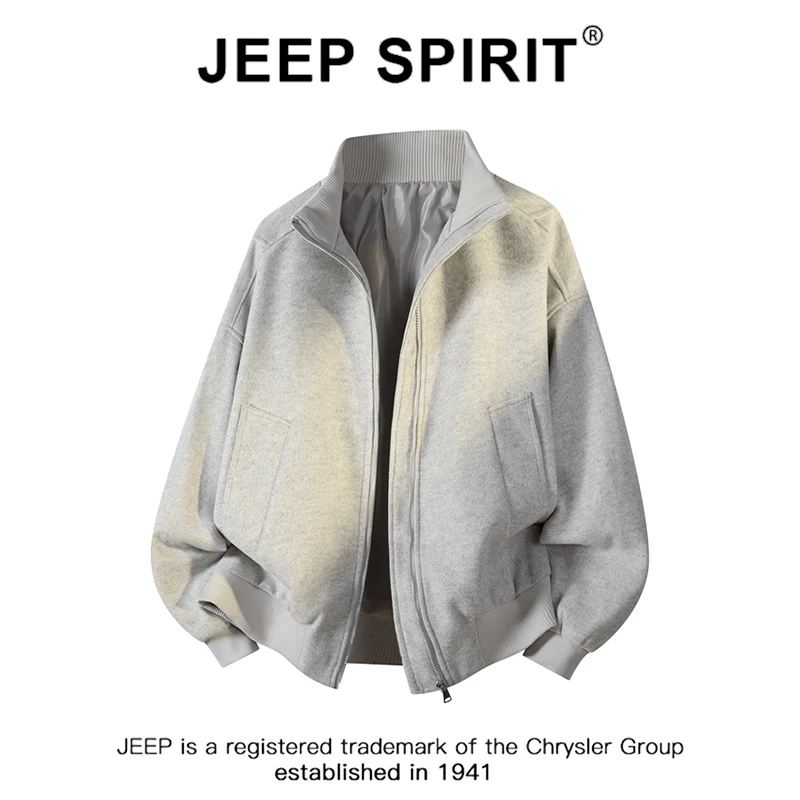 JEEPSPIRIT吉普立领毛呢大衣男款冬季新款防风保暖宽松休闲外套潮