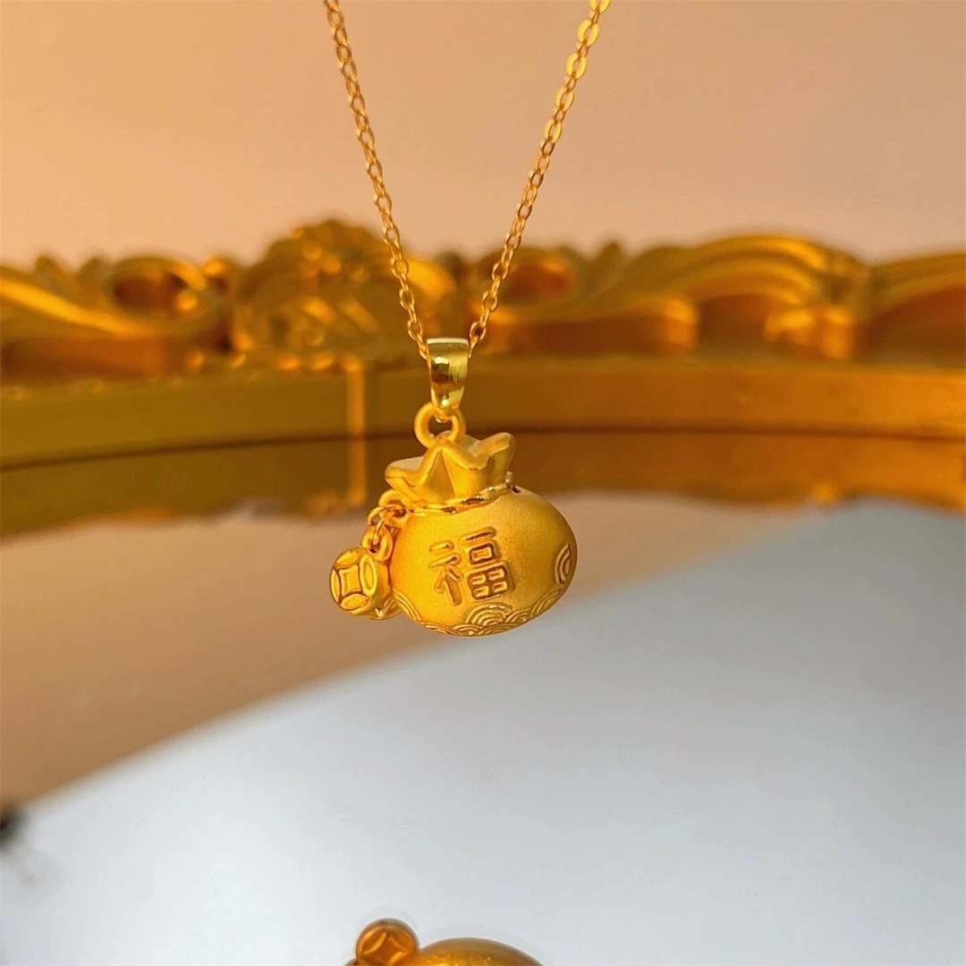 铜合金项链  古法金招财钱袋项链女2024新款秋冬毛衣链送女友礼物