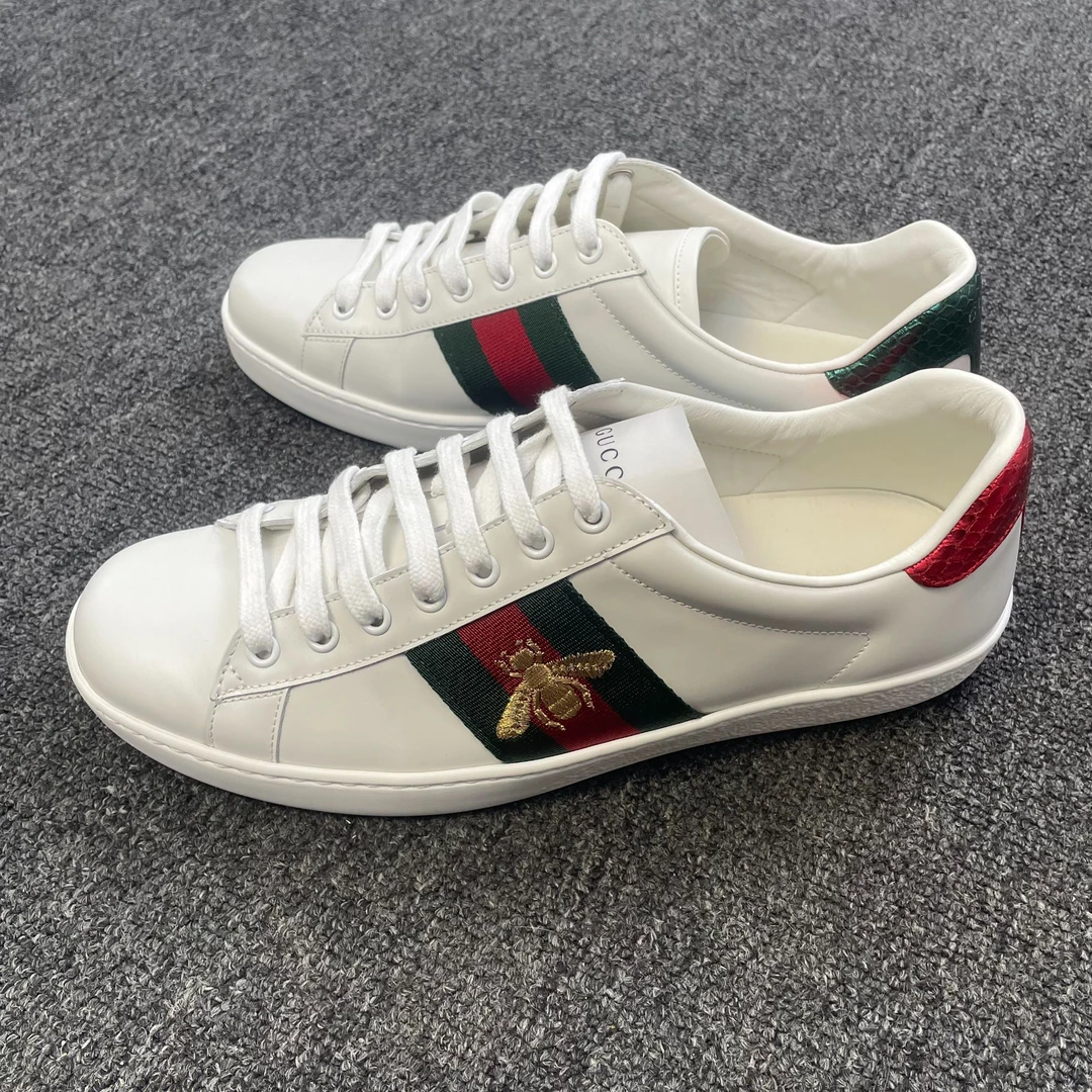 95新 GUCCI/古驰 皮革白色低帮系带时尚板鞋42.5码99新公价7200