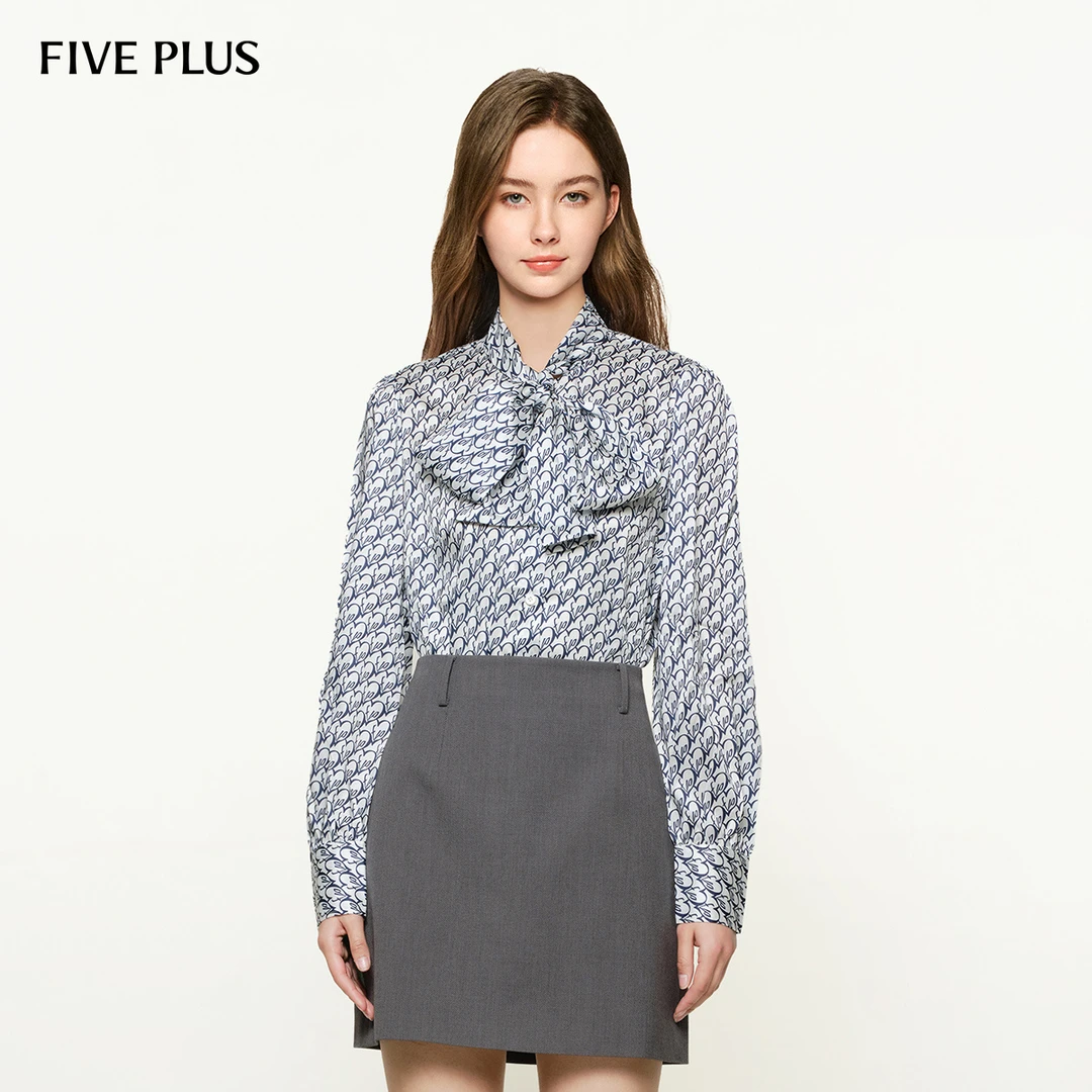 【小呆鸟专享】FIVE PLUS衬衫印花飘带长袖法式设计感2LN1014540