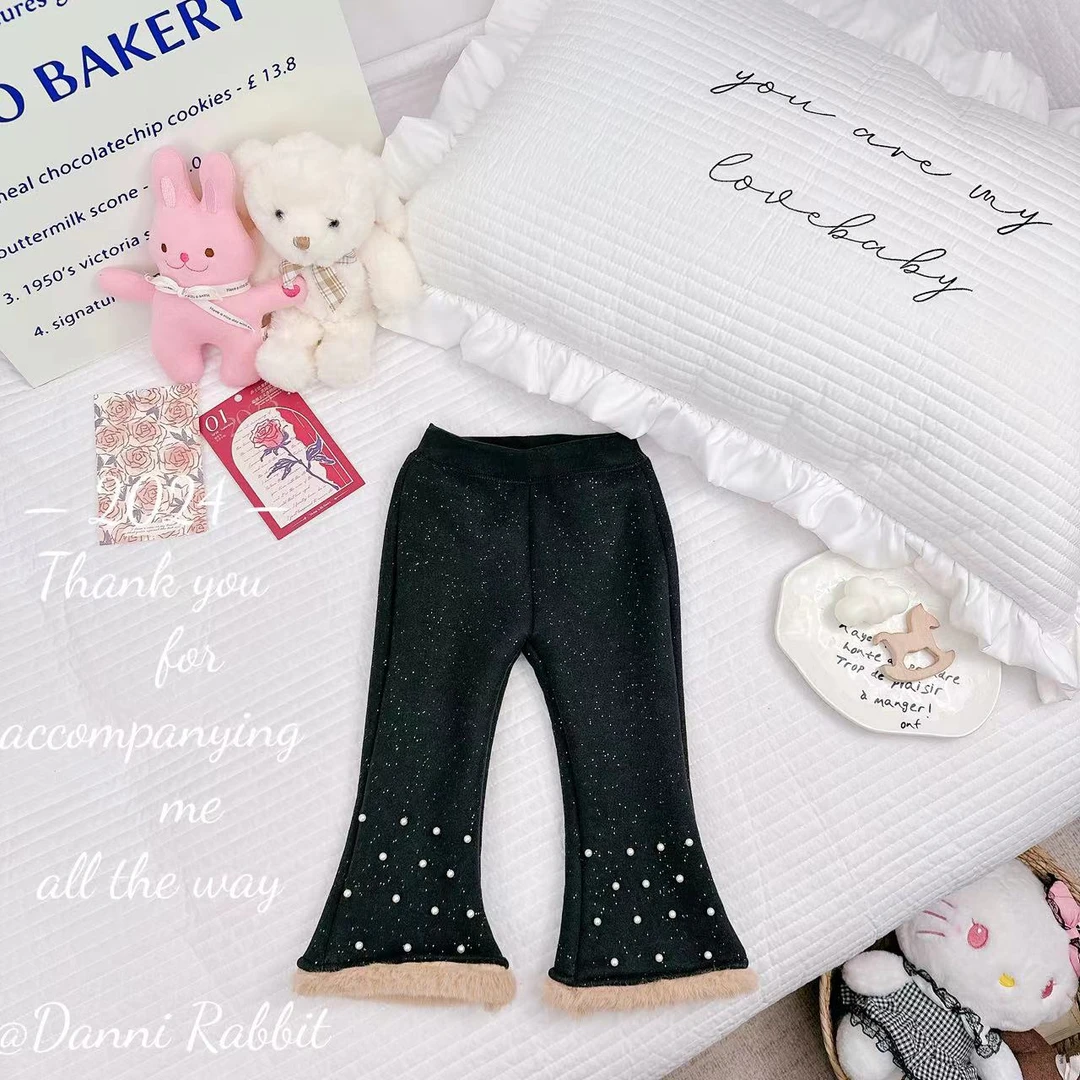 *重工钉珠细闪+澳驼绒保暖*女童冬款保暖微喇裤 D-X134