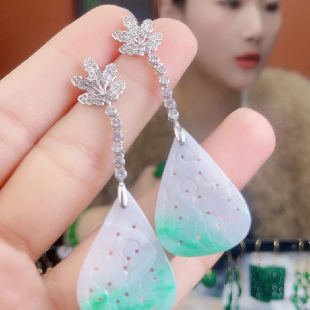 翡翠银S925镶嵌耳饰