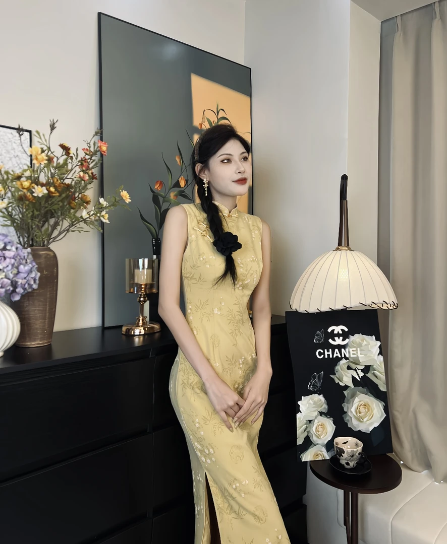 【如愿】无袖国风新中式暗纹提花透气长裙温婉复古大气旗袍连衣裙