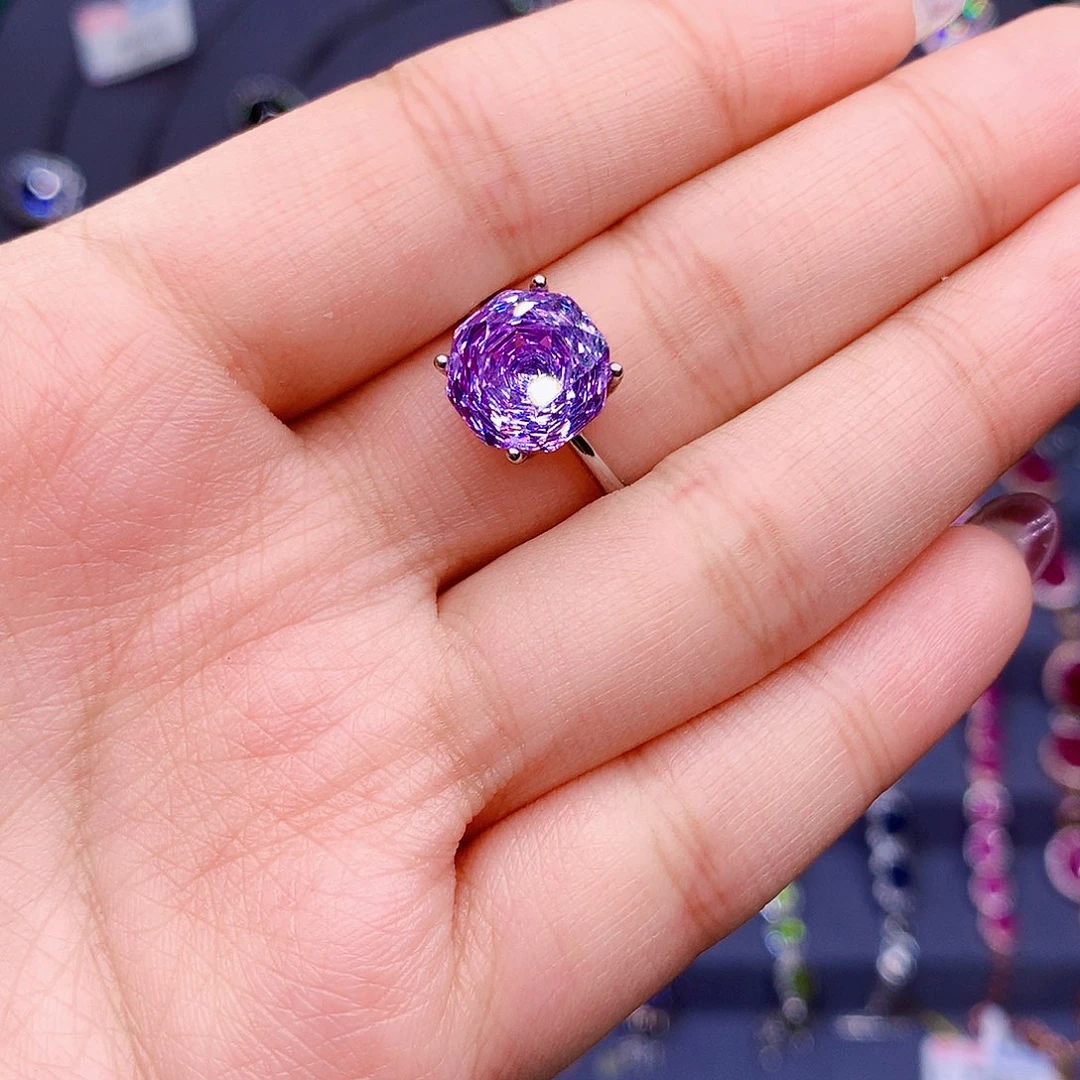 紫晶戒指银S925镶嵌6666