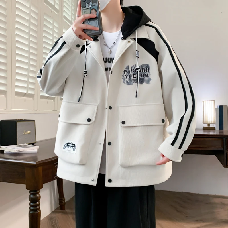 2025青少年春秋连帽外套男孩潮流宽松夹克初高中学生帅气大童男装