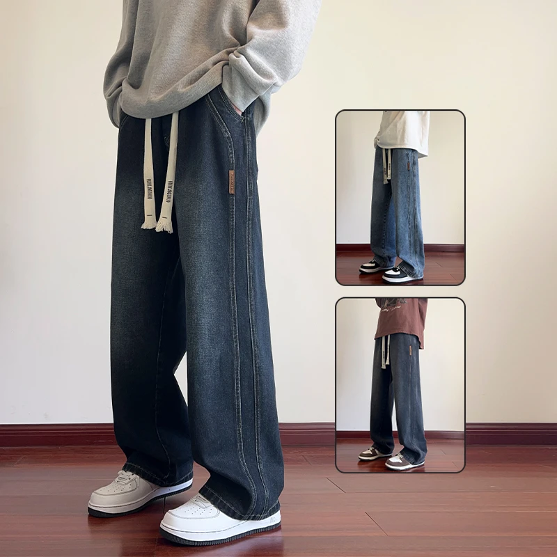 2025潮流长裤男士牛仔裤2024秋冬季新款宽松直筒阔腿休闲裤子男款