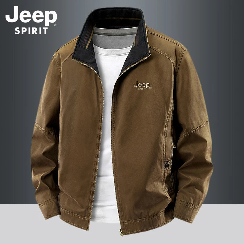 JEEP吉普双面穿外套男春秋款宽松大码爸爸装秋季复古纯棉工装夹克
