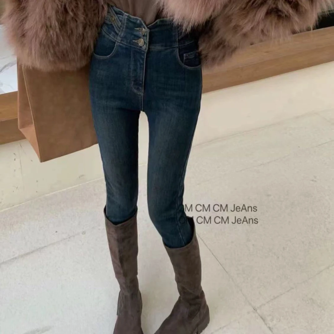 5006新疆包邮加绒加厚高腰紧身小脚牛仔裤女冬显瘦弹力百搭铅笔裤